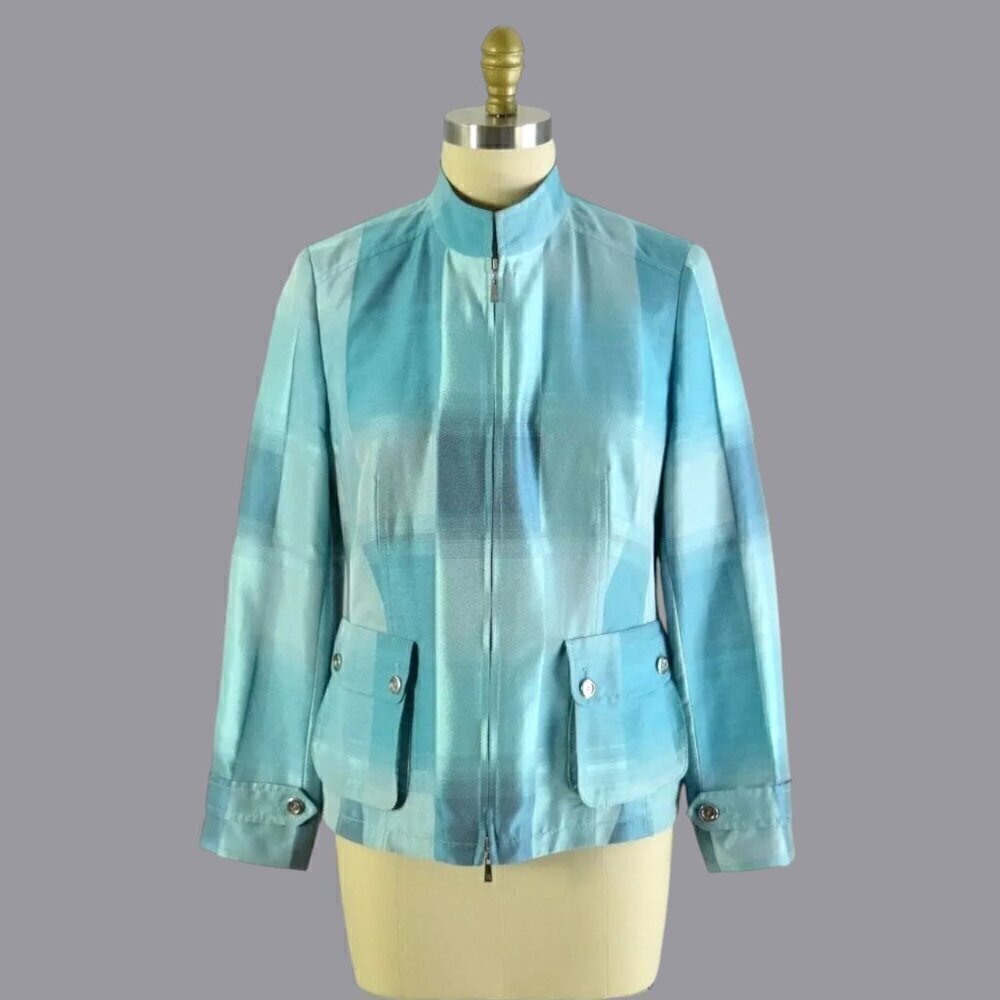 BASLER BUFFALO CHECK SATIN ZIP FRONT JACKET
